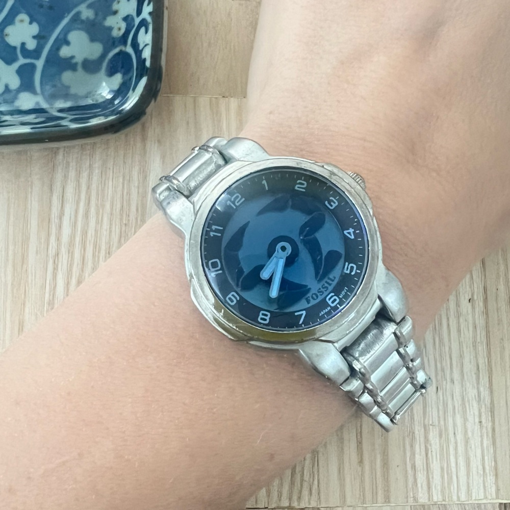 Vintage Fossil Sport Line blue dial watch NEW BATTERY